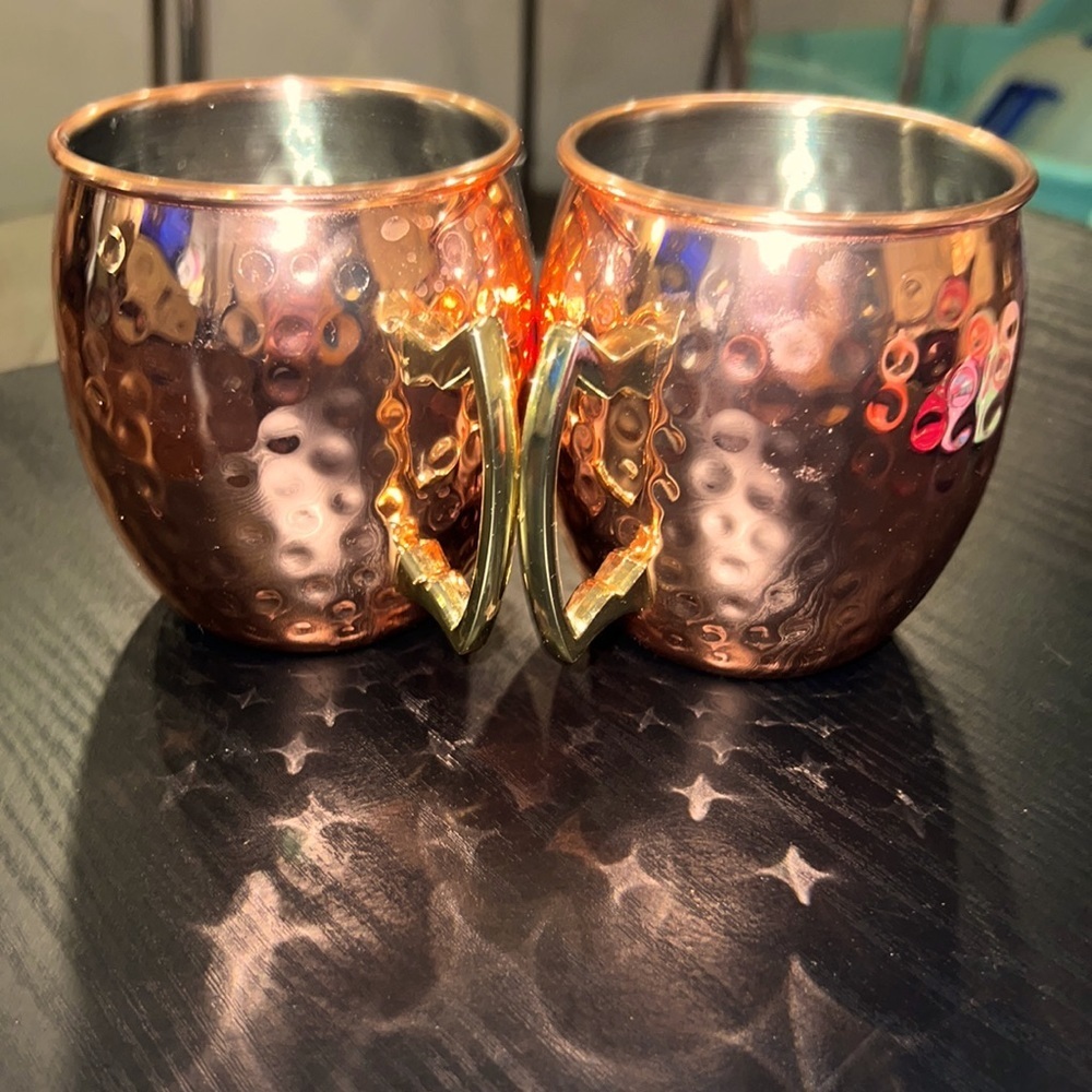 Set of 2 copper rose gold Moscow Mule cocktail drinking cups with handle Eco One - Picture 5 of 7
